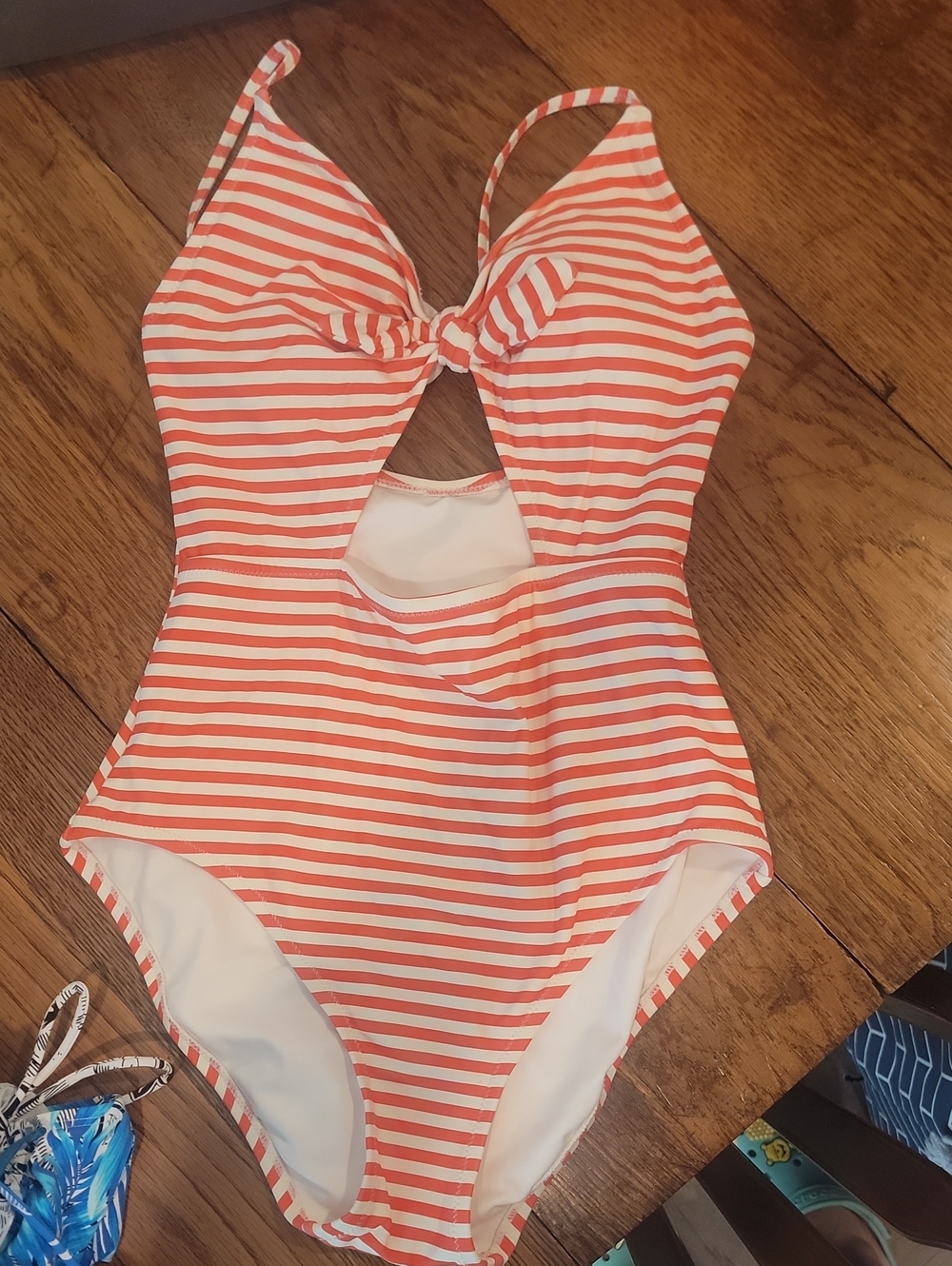 GAP Red and White Striped One-Piece Swimsuit with Front Knot